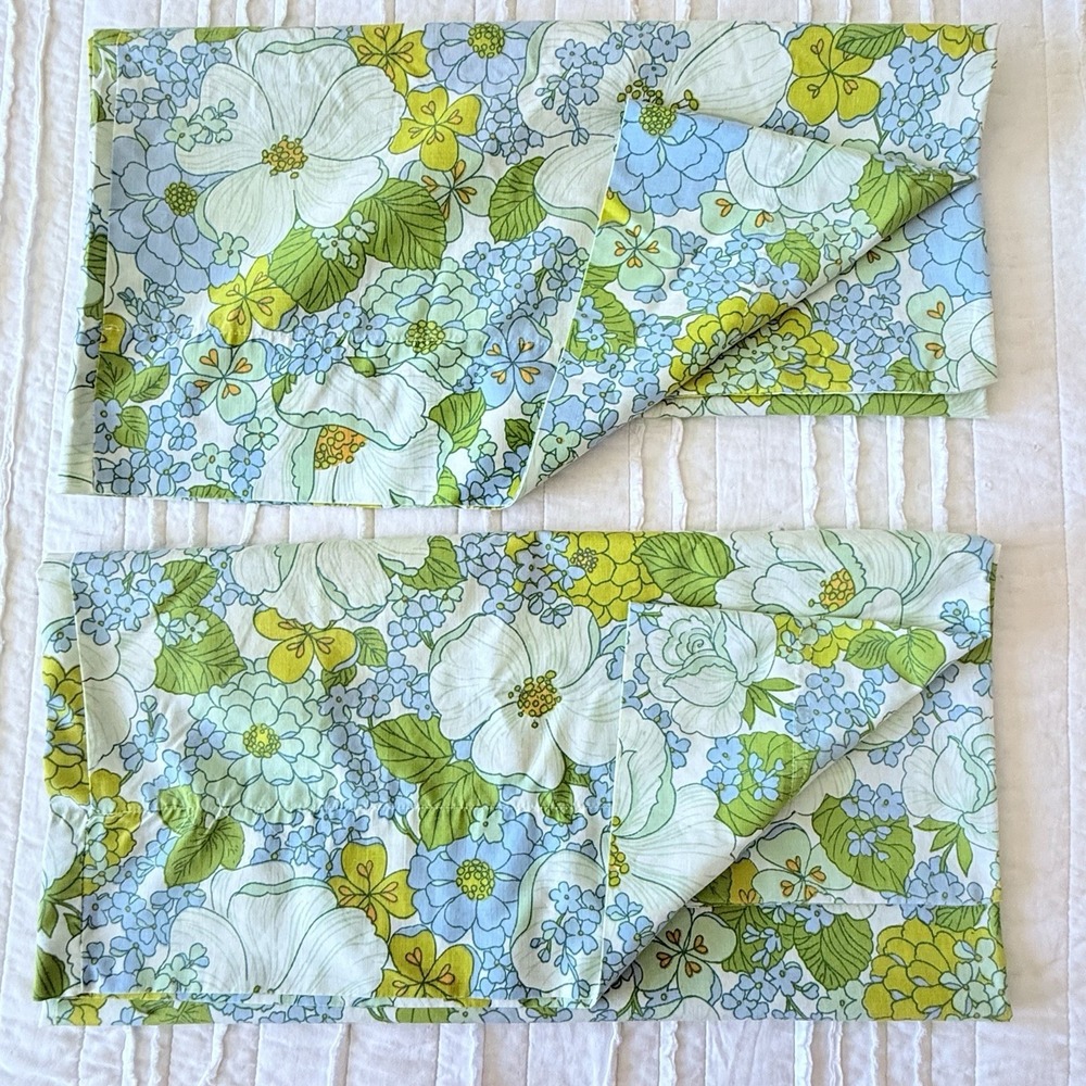 VTG 1970s Fieldcrest Flower Power King Pillowcase Set 20x40" Percale Mod Hippie